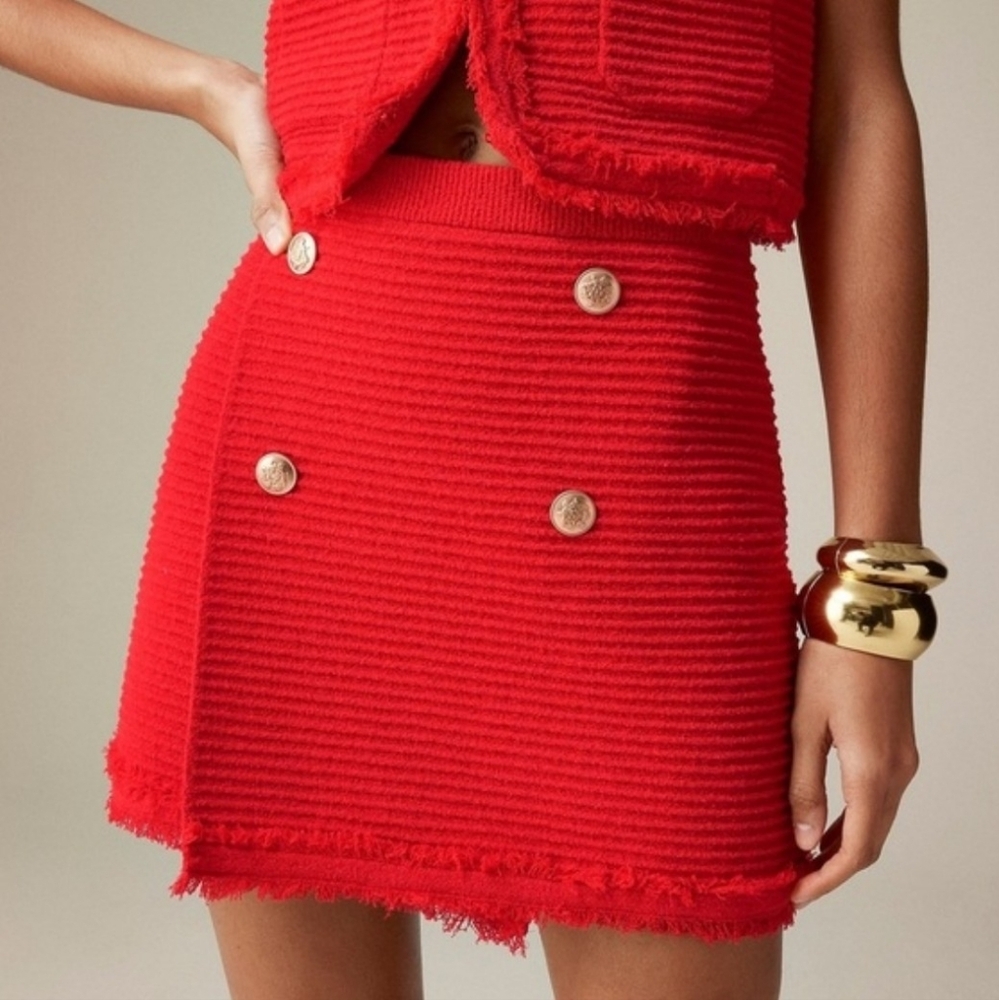 NEW | J. Crew Faux-wrap sweater-skirt in fine bouclé